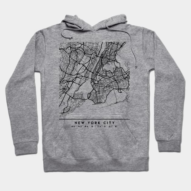 NEW YORK CITY NEW YORK BLACK CITY STREET MAP ART Hoodie by deificusArt